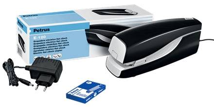 Petrus E-120 Contactless Cucitrice Elettrica - fino a 20 Fogli - Cucitura Piatta - Utilizza Punti 22/6-24/6-26/6 - Colore Nero