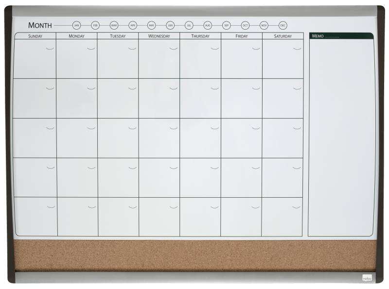 Nobo Pianificatore Lavagna Magnetica Piccola con Bacheca in Sughero 585x430mm - Settimanale e Mensile - Cornice Argento e Nero - Include Pennarello
