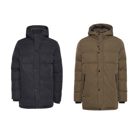 Giacca invernale Blend Outerwear nera con cappuccio, zip frontale, tasche laterali e polsini elastici, ideale per l'inverno uomo
