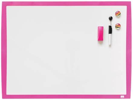 Nobo Lavagna Bianca Magnetica 585x430mm - Include Mini Pennarello per Lavagna, Magneti Stampati e Cancellino - Colore Fucsia