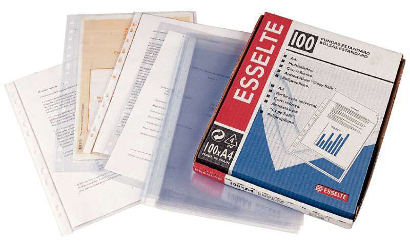 Esselte Pack di 100 Buste Portadocumenti Multibuco PP - Formato Foglio - Qualità Luxe Cristallo Liscio Extra - Trasparente