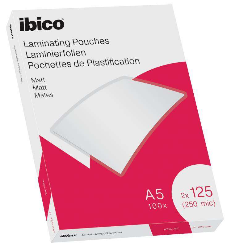 Ibico Confezione 100 Fogli Plastificazione Opaca A5 125 Micron - Superficie Opaca - Plastifica Carta, Foto, Biglietti da Visita - Trasparente