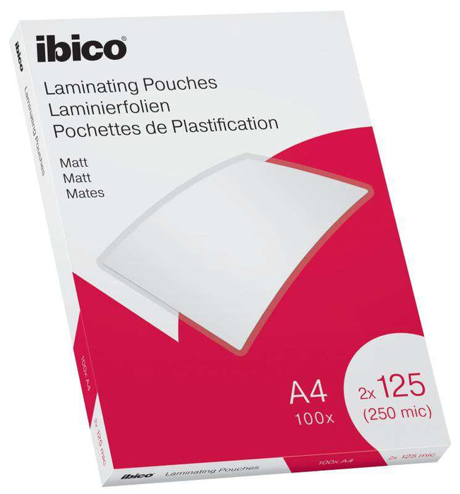 Ibico Confezione 100 Pellicole Plastificazione Opaca A4 125 Micron - Superficie Opaca - Plastifica Carta, Foto, Biglietti da Visita - Trasparente