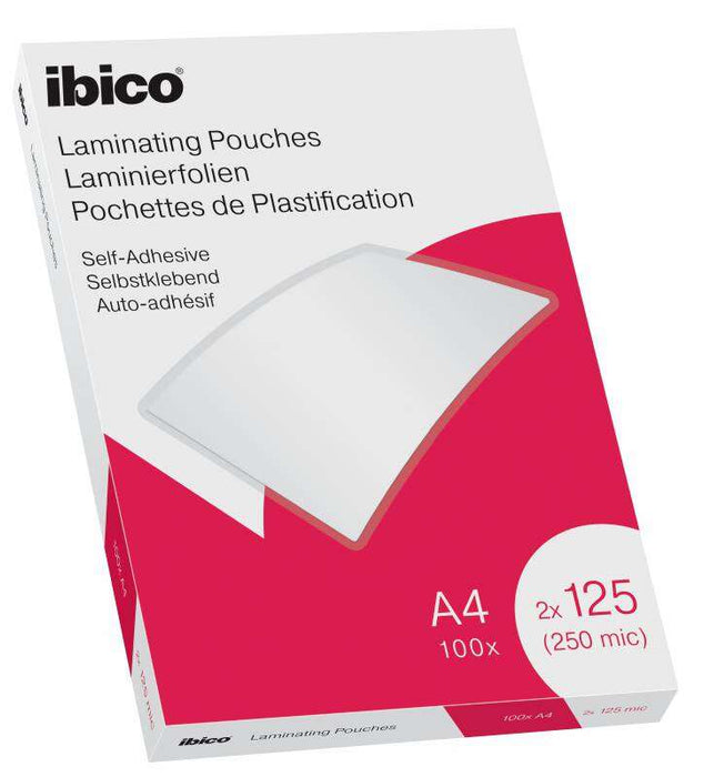 Ibico Confezione 100 Pellicole Plastificazione Autoadesive A4 125 Micron - Finitura Cristallina ad Alto Lucido - Plastifica Carta, Foto, Biglietti da Visita - Colore Trasparente