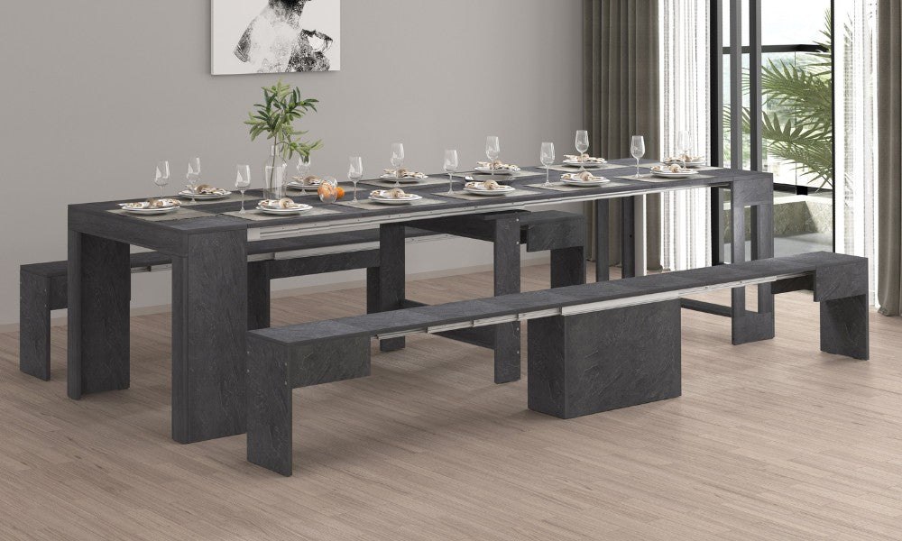 Set 2 Panche Allungabili PRATIKA - Ardesia, Salvaspazio Moderno Made in Italy