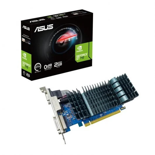 Asus GeForce GT 710: 2GB GDDR3 EVO NVIDIA, PCIe 2.0, HDMI, DVI-D, VGA.