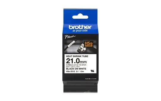 Brother HSe251E Nastro Tubo Termorestringente Originale Etichette per Cavi - Testo Nero su Fondo Bianco - Larghezza 21mm x 1,5 metri - Cavo Consigliato Ø 4,2mm a 13,5mm