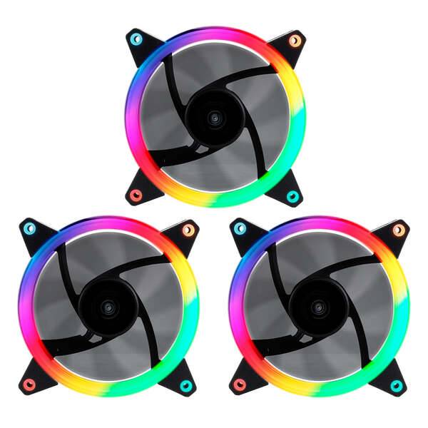 Unykach Candy 30 Pack 3 Ventilatori 120mm con Illuminazione ARGB - Velocità Max 1500rpm - Controller e Telecomando - Colore Nero