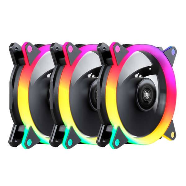 Unykach Candy 30 Pack 3 Ventilatori 120mm con Illuminazione ARGB - Velocità Max 1500rpm - Controller e Telecomando - Colore Nero