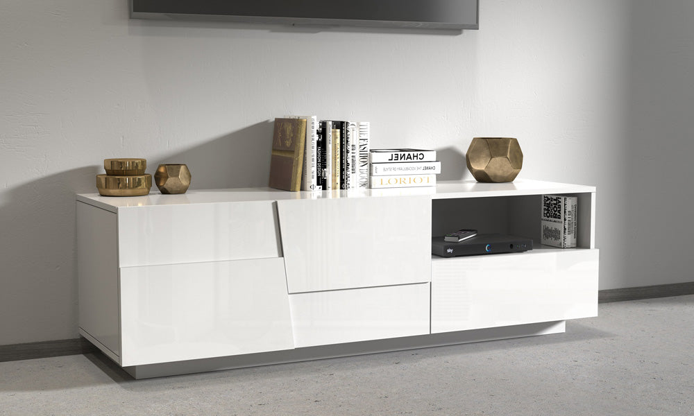 Porta TV PONGO 150 cm - Bianco Laccato, Design Moderno Made in Italy