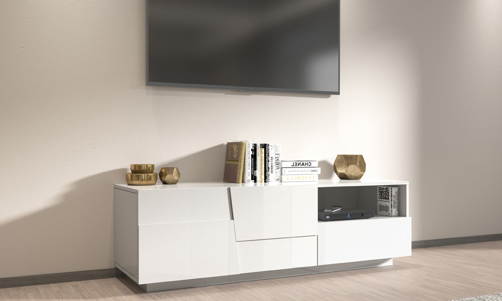 Porta TV PONGO 150 cm - Bianco Laccato, Design Moderno Made in Italy