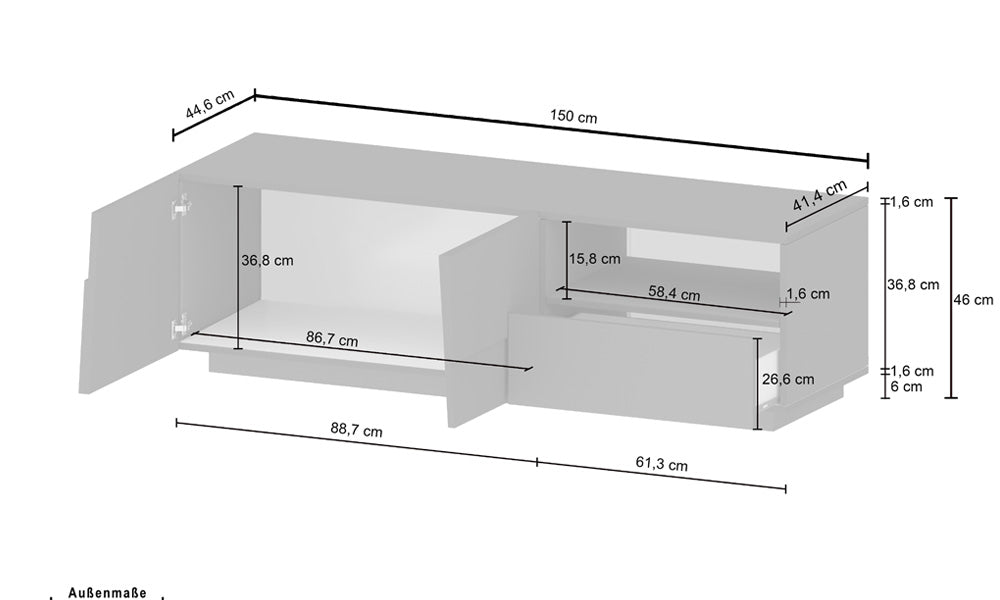 Porta TV PONGO 150 cm - Bianco Laccato, Design Moderno Made in Italy