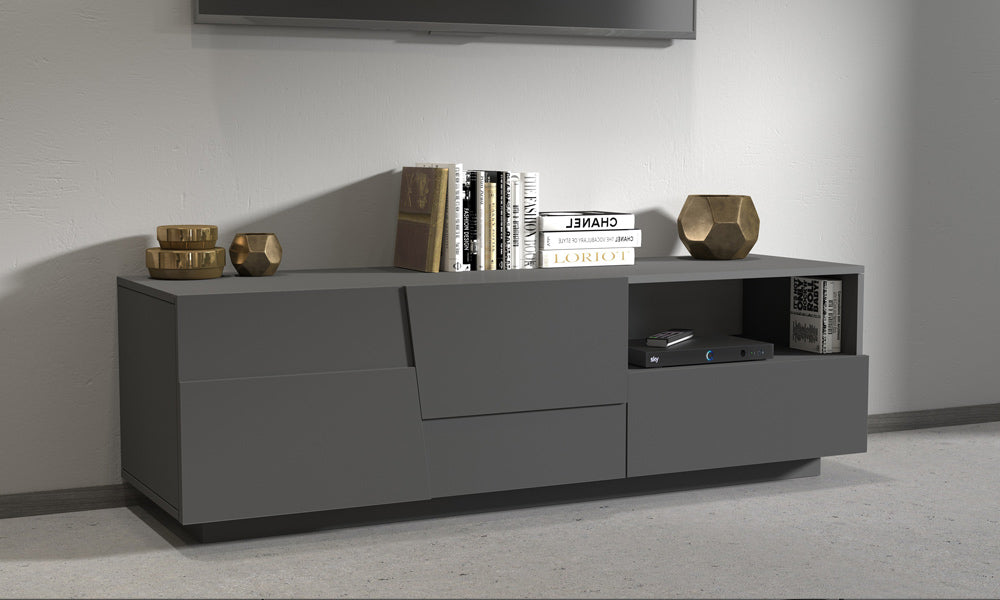 Porta TV PONGO 150 cm - Antracite Opaco, Design Moderno Made in Italy