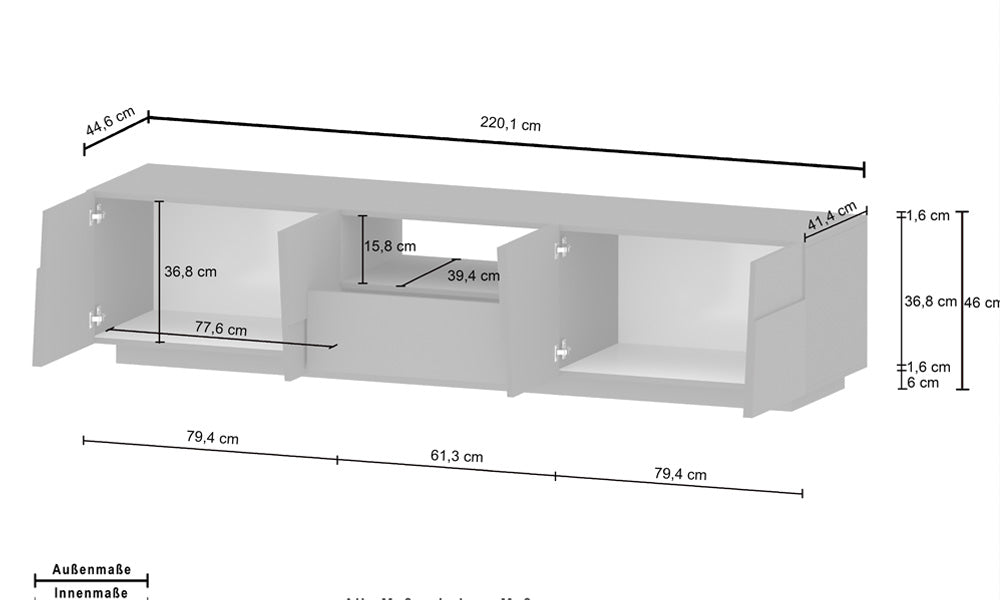 Porta TV PONGO 220 cm - Mobile Moderno con 4 Ante, Vano a Giorno e Cassetto Scorrevole