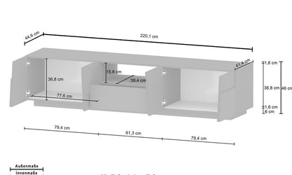 Porta TV PONGO 220 cm - Mobile Moderno con 4 Ante, Cassetto e Vano a Giorno