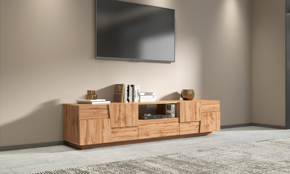 Porta TV PONGO 220 cm - Mobile Moderno con 4 Ante, Cassetto e Vano a Giorno