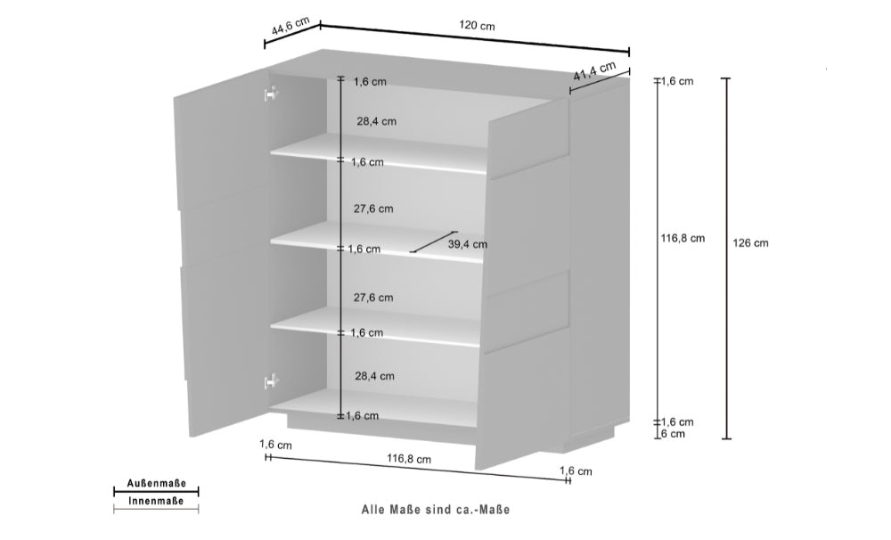 Madia Alta PONGO 4 Ante – Rovere Wotan, 120x44x126 cm, Made in Italy