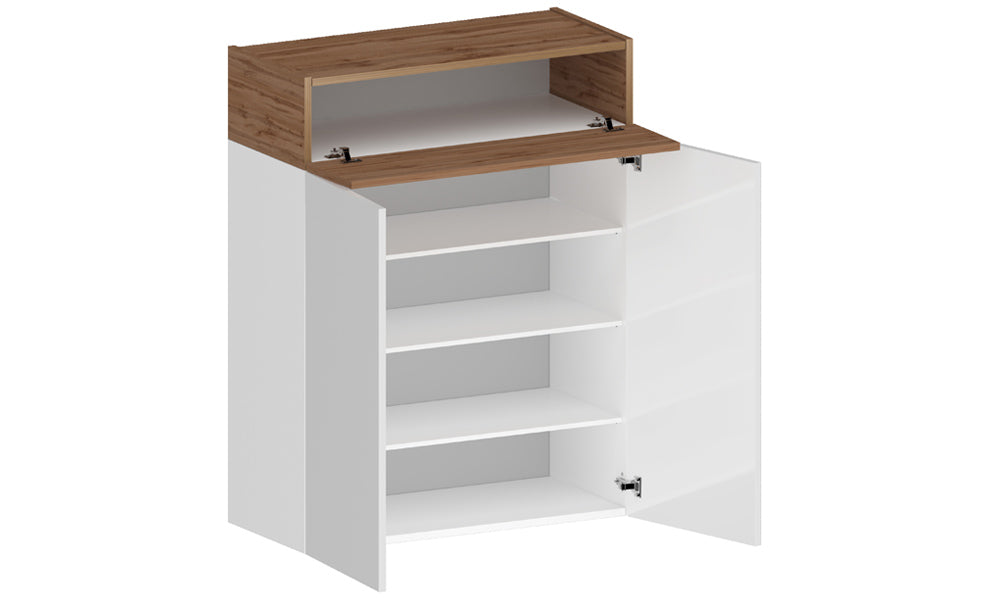 Scarpiera SAVONA 2 Ante e Ribalta - Bianco Lucido/Rovere Wotan, Moderna e Compatta