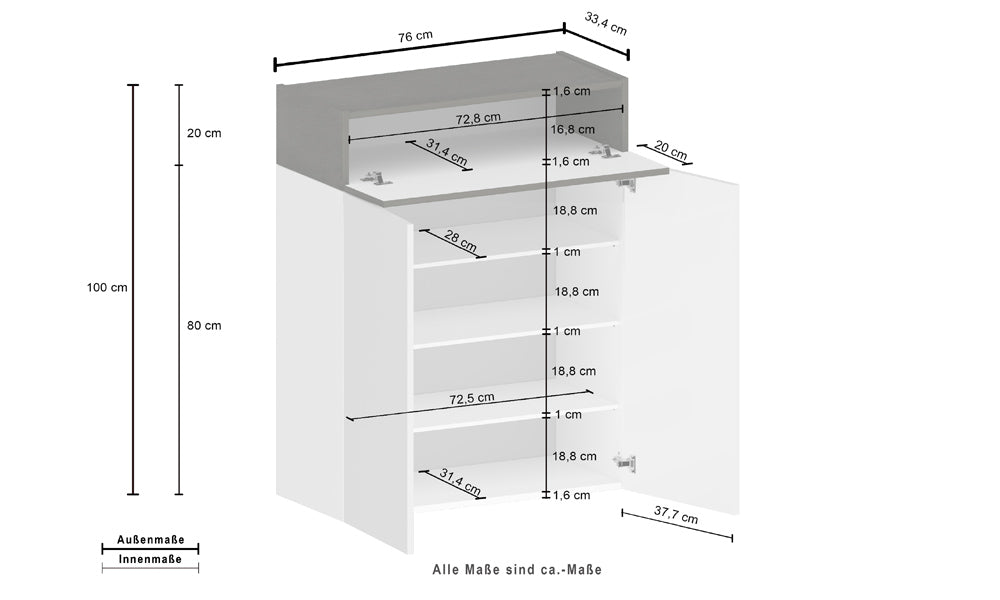 Scarpiera SAVONA 2 Ante e 1 Ribalta - Bianco Lucido/Report, Moderna e Compatta