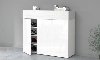 Scarpiera SAVONA 3 Ante e Ribalta - Bianco Lucido/Bianco Larice, Moderna e Capiente
