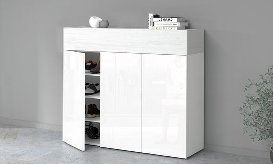 Scarpiera SAVONA 3 Ante e Ribalta - Bianco Lucido/Bianco Larice, Moderna e Capiente
