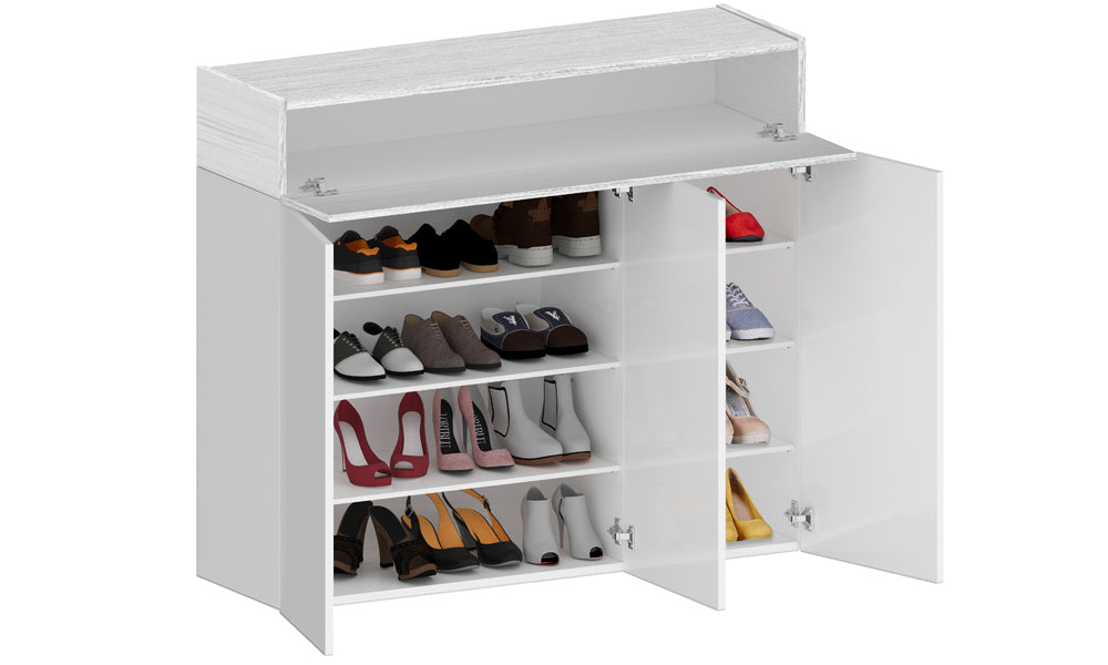 Scarpiera SAVONA 3 Ante e Ribalta - Bianco Lucido/Bianco Larice, Moderna e Capiente