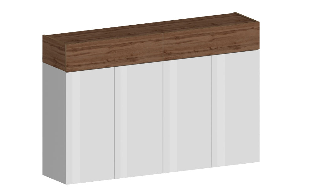 SAVONA Schuhregal 4 Türen und 2 Klappen - Weiß Hochglanz/Wotan Eiche, Modern und Geräumig