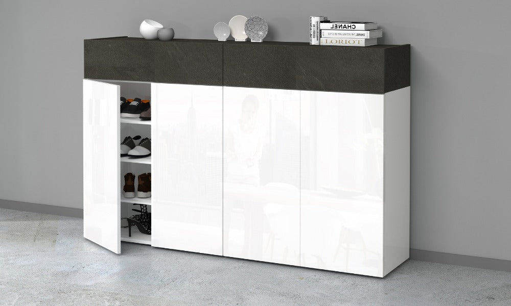 Scarpiera SAVONA 4 Ante e 2 Ribalta - Bianco Lucido/Report, Moderna e Capiente