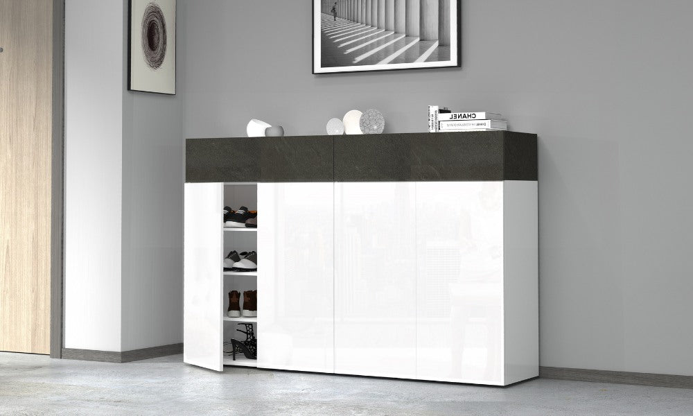 Scarpiera SAVONA 4 Ante e 2 Ribalta - Bianco Lucido/Report, Moderna e Capiente