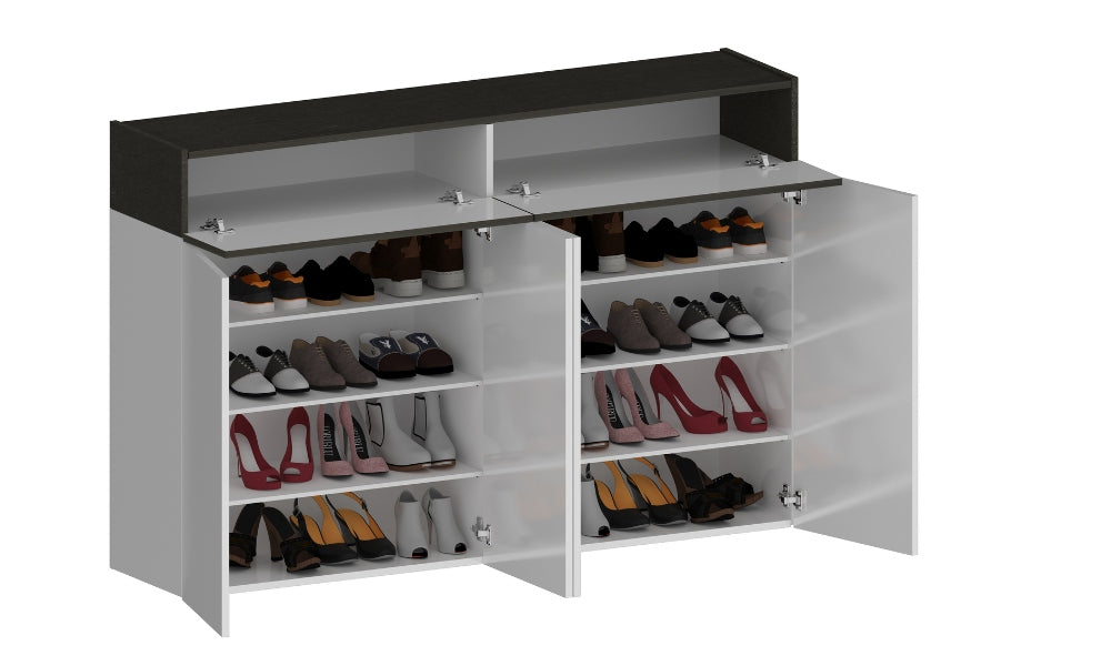 Scarpiera SAVONA 4 Ante e 2 Ribalta - Bianco Lucido/Report, Moderna e Capiente