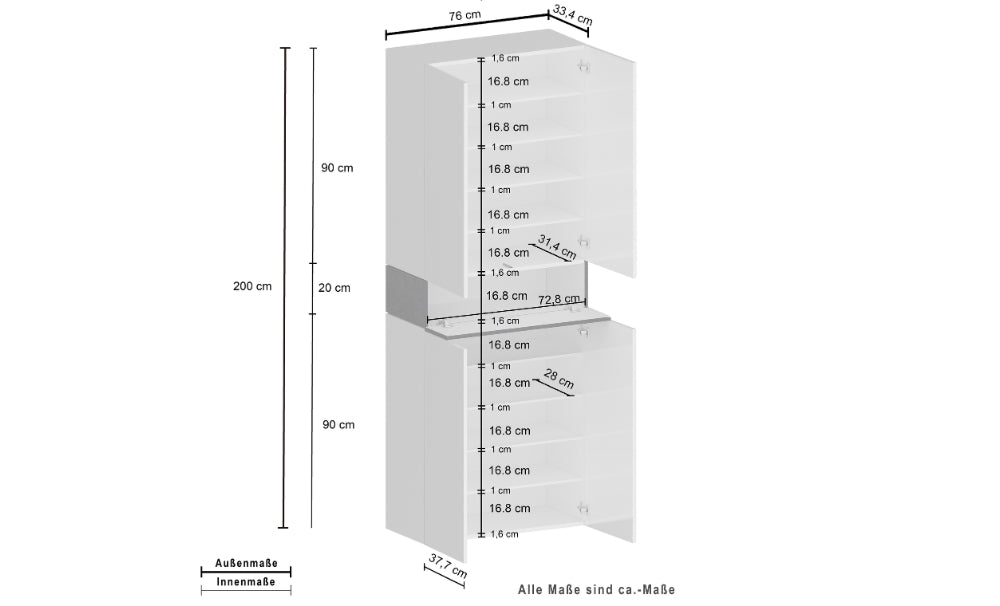 Armadio Scarpiera SAVONA 4 Ante e Ribalta - Bianco Lucido/Report, Moderna e Capiente