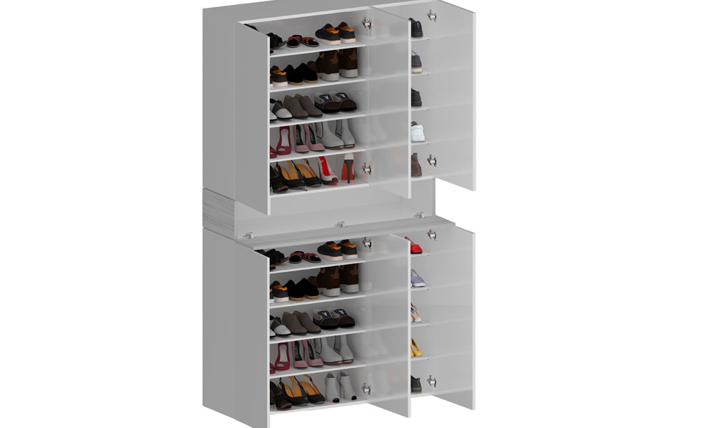 Scarpiera SAVONA 6 Ante e 1 Ribalta - Bianco Lucido/Bianco Larice, Moderna e Capiente