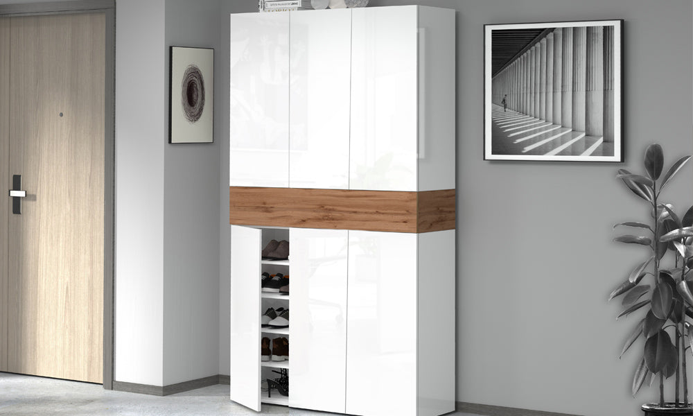 Scarpiera SAVONA 6 ante - Fino a 60 paia, bicolore bianco/rovere Made in Italy