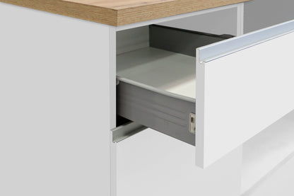 Cucina Lineare SOLE 256 cm - Bianco Lucido e Rovere, Design Moderno Made in Italy