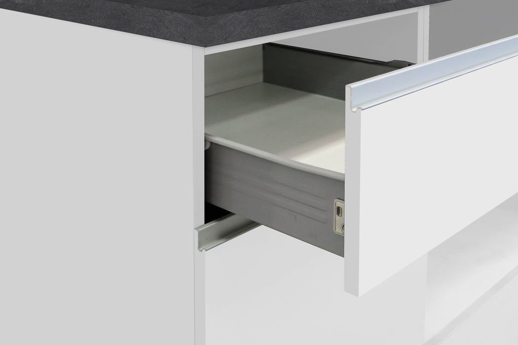 Cucina Lineare SOLE 256 cm - Bianco/Report, Top Elegante 35 mm