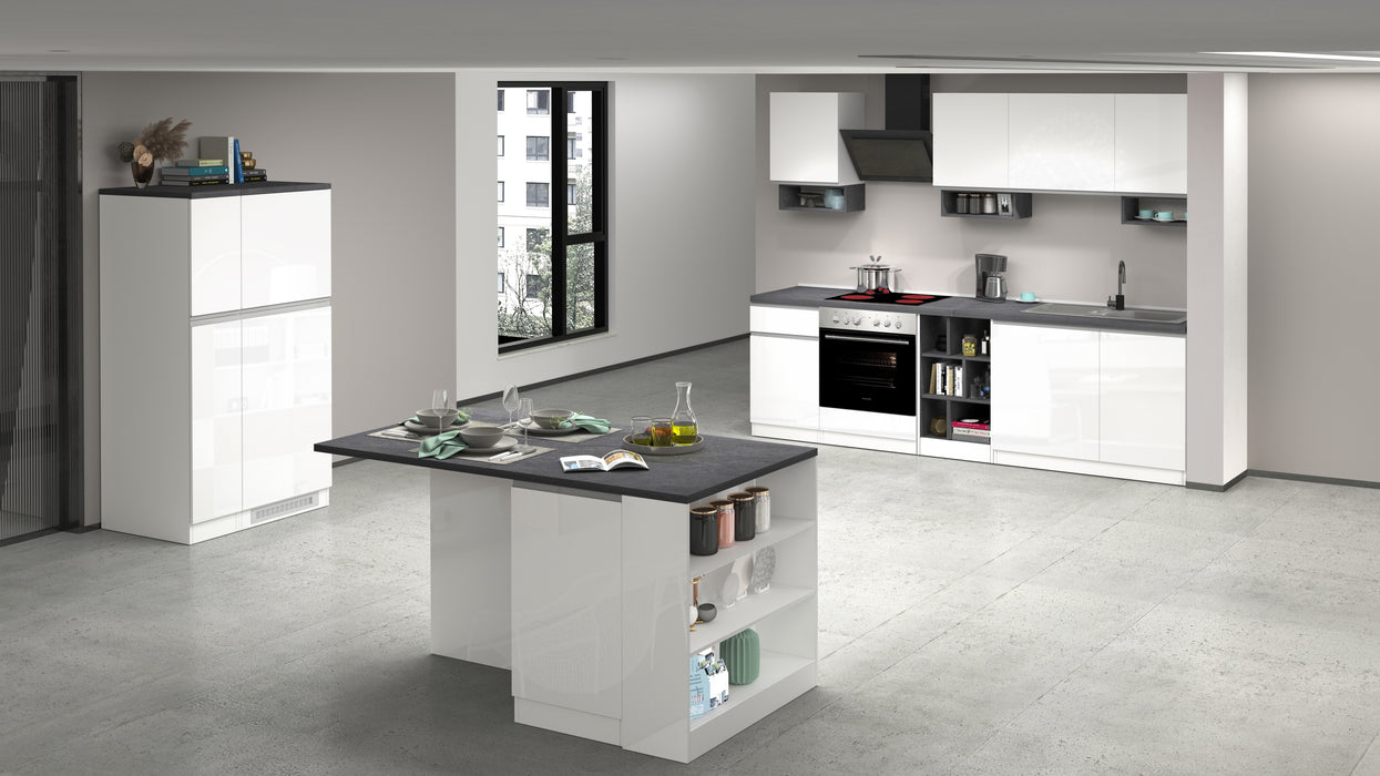 Cucina Lineare SOLE 256 cm - Bianco/Report, Top Elegante 35 mm