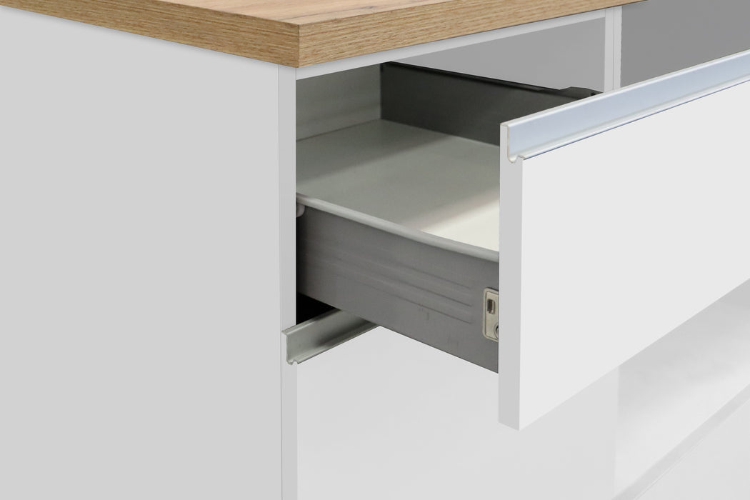 Cucina Lineare SOLE 256 cm - Bianco Lucido e Rovere, Design Moderno