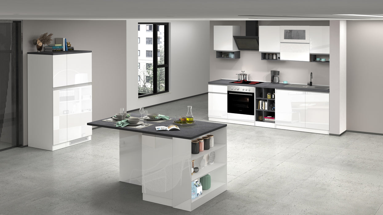 Cucina Lineare SOLE 256 cm - Bianco e Report, Design Moderno Made in Italy