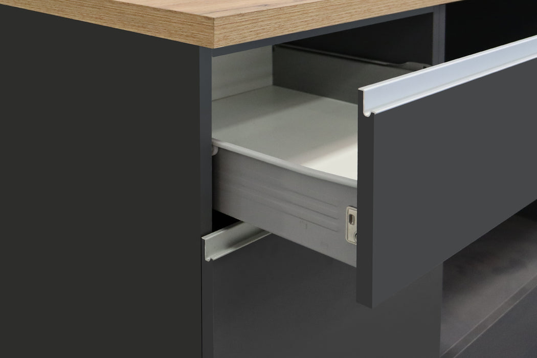 Cucina Lineare SOLE 256 cm - Antracite e Rovere Wotan, Design Moderno