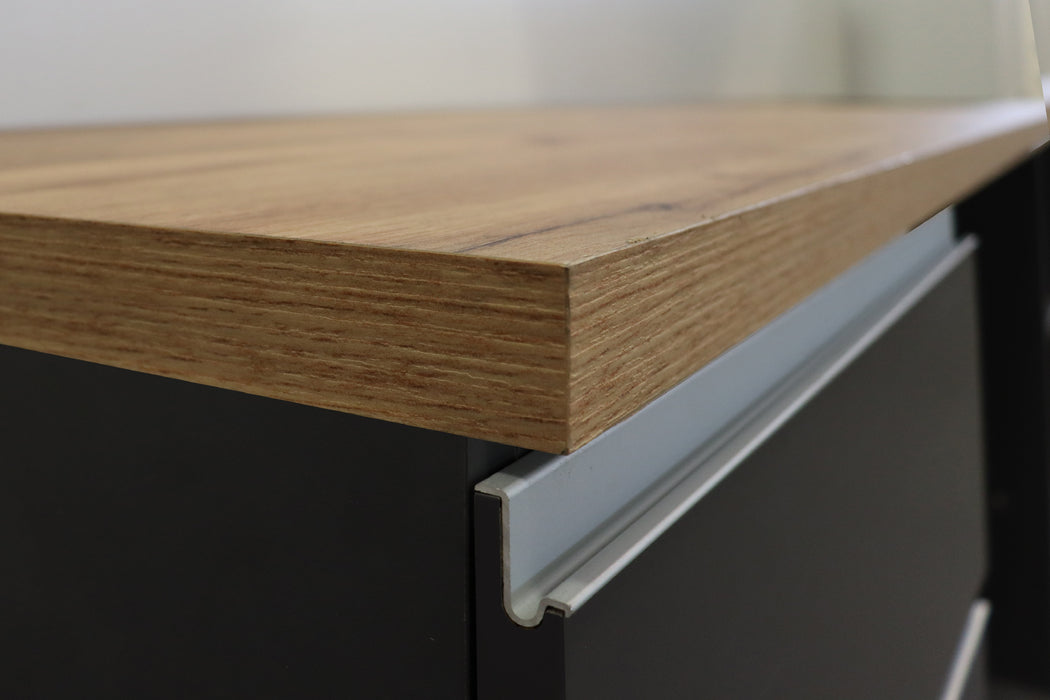 Cucina Lineare SOLE 256 cm - Antracite e Rovere Wotan, Design Moderno