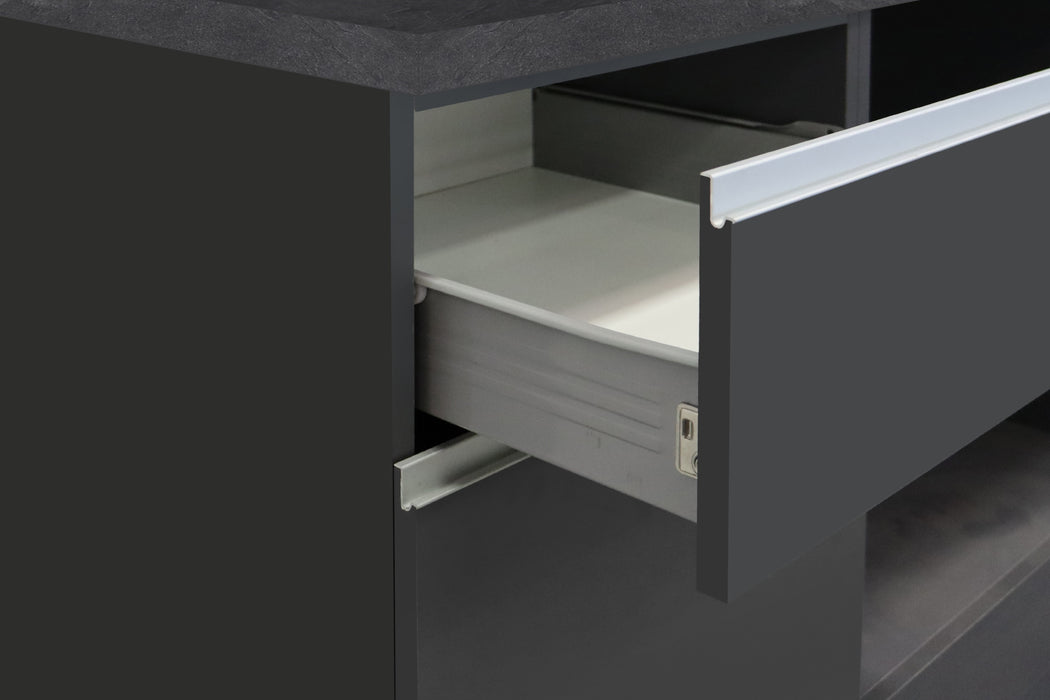 Cucina Lineare SOLE 256 cm - Antracite/Report e Legno Chiaro, Made in Italy