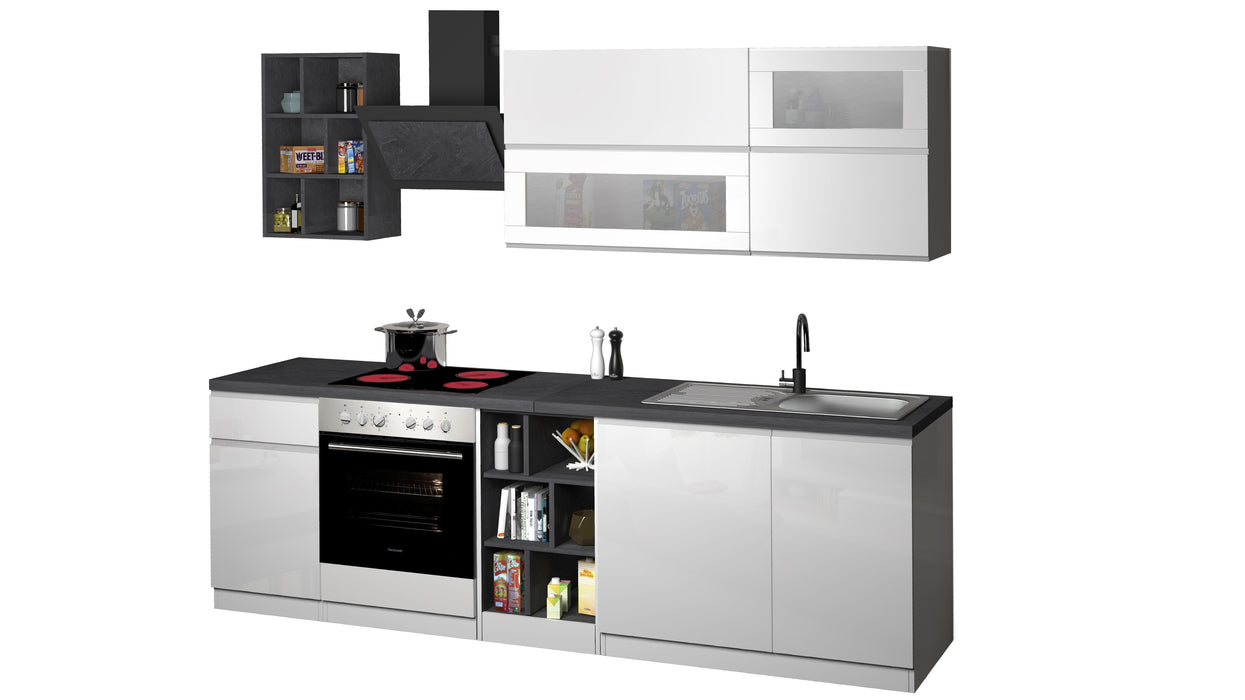 Cucina Lineare Bianca SOLE 256 cm – Moderna, Soft Close, Made in Italy