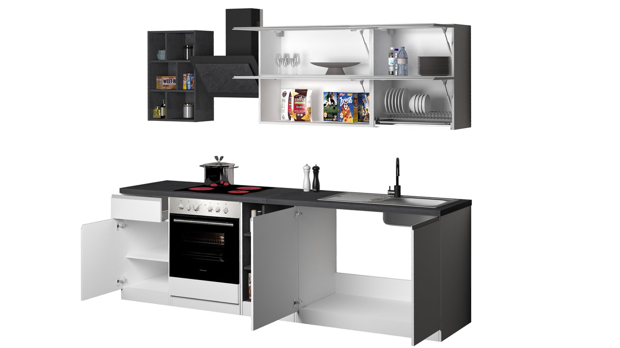 Cucina Lineare Bianca SOLE 256 cm – Moderna, Soft Close, Made in Italy