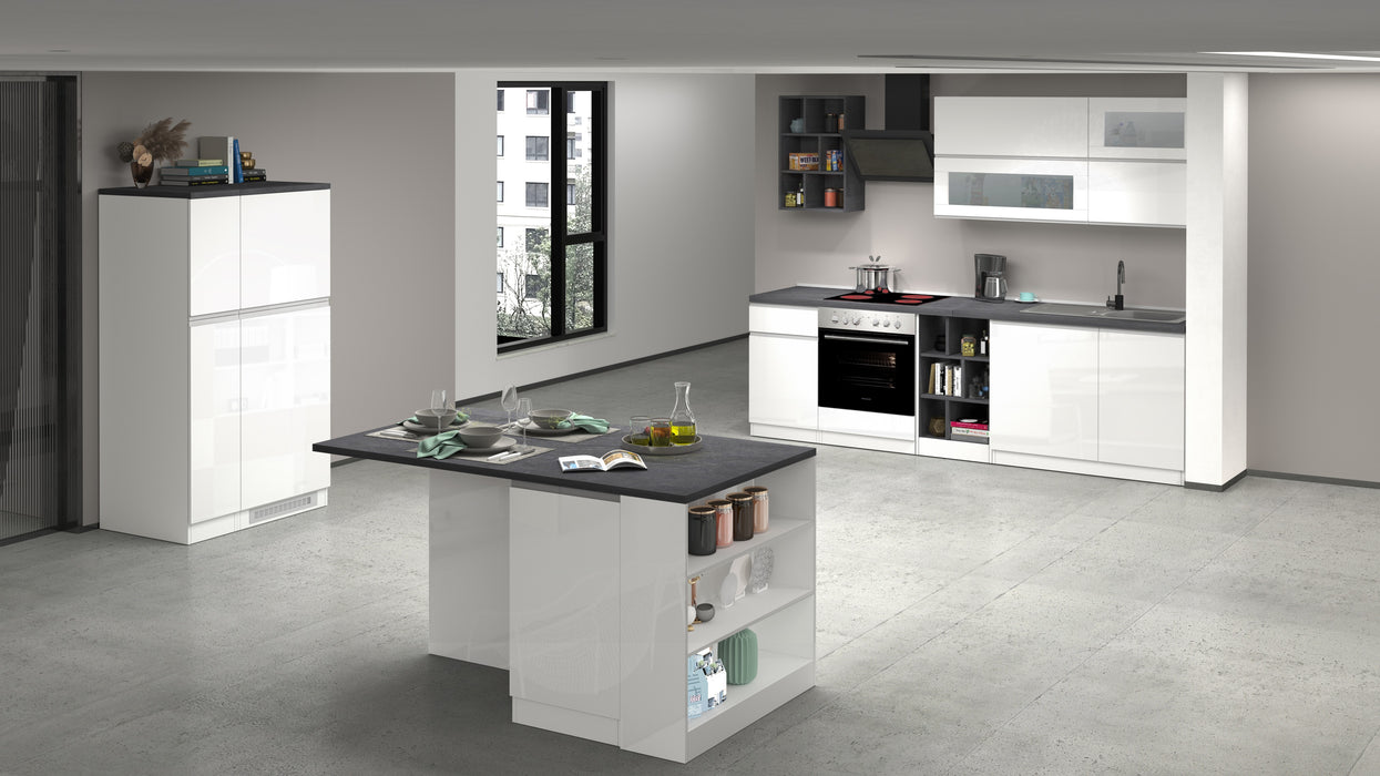 Cucina Lineare Bianca SOLE 256 cm – Moderna, Soft Close, Made in Italy