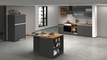 Cucina Lineare Moderna SOLE 256 cm – Antracite/Rovere, Soft Close, Made in Italy