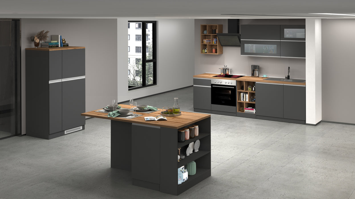 Cucina Lineare Moderna SOLE 256 cm – Antracite/Rovere, Soft Close, Made in Italy