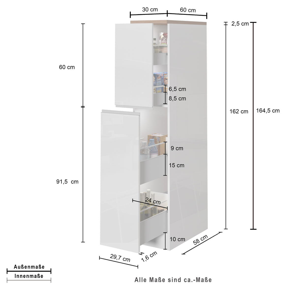 Colonna Portaspezie SOLE - Bianco/Rovere Wotan, Moderna e Elegante