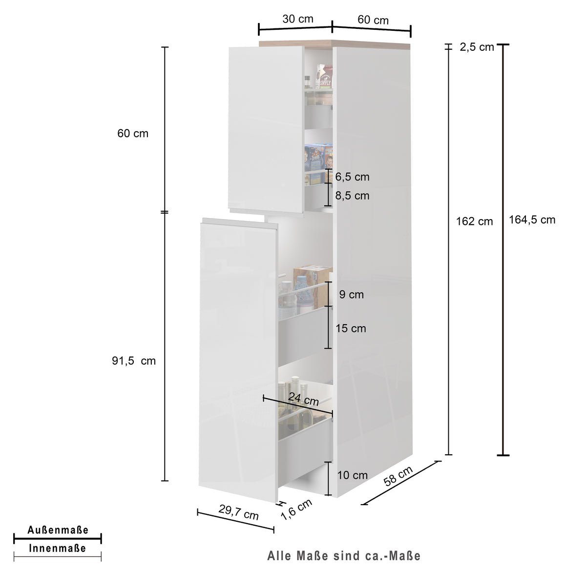 Colonna Portaspezie SOLE - Mobile Cucina con 2 Cassetti, 4 Scomparti e Soft Close