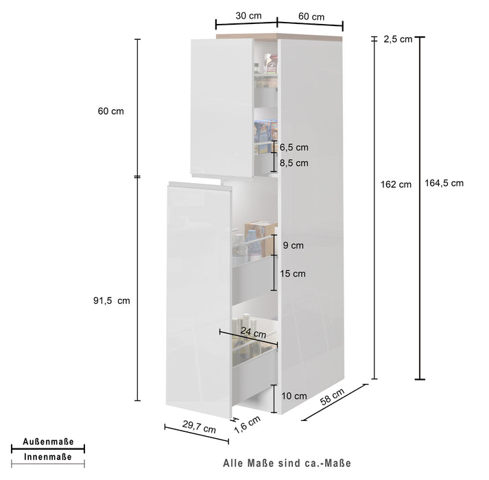Colonna Portaspezie SOLE - Mobile Cucina con 2 Cassetti, 4 Scomparti e Soft Close
