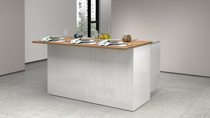 Isola Cucina SOLE 3 Ante – Bianco Lucido/Rovere, 155x90x90 cm, Made in Italy